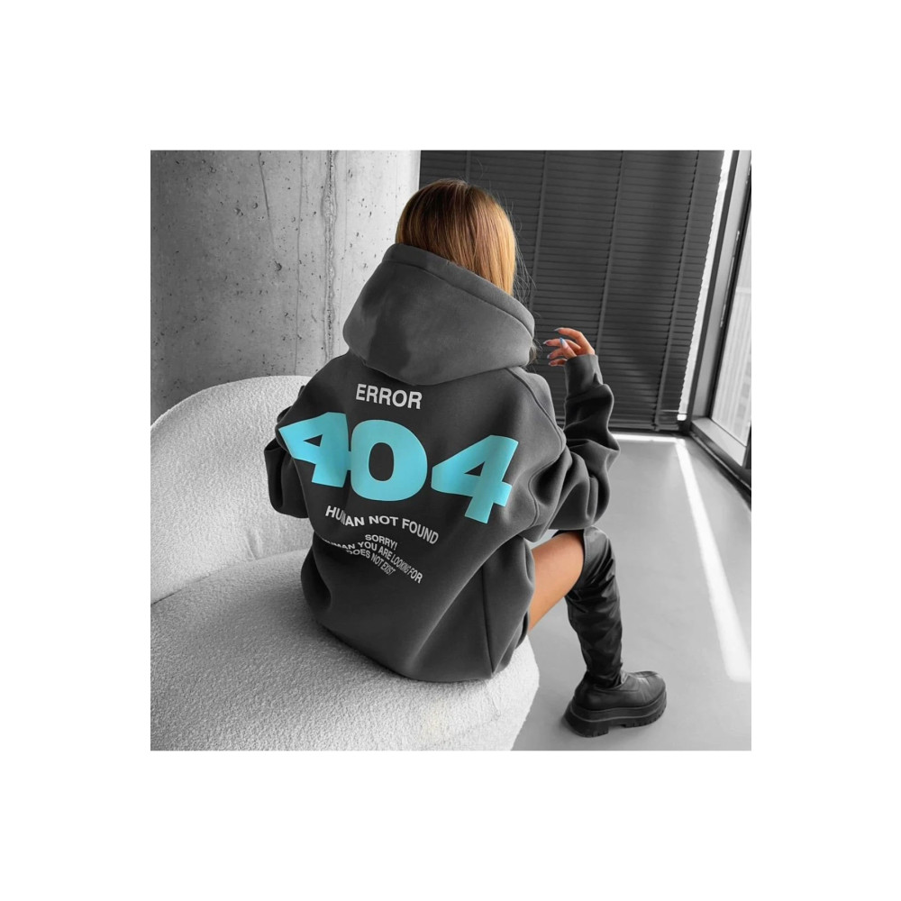 Benisengiydir Gri 404 Basklı Kapüşonlu Oversize Sweatshirt Unisex 2XL Beden Bayan Sweatshirt Fiyatı