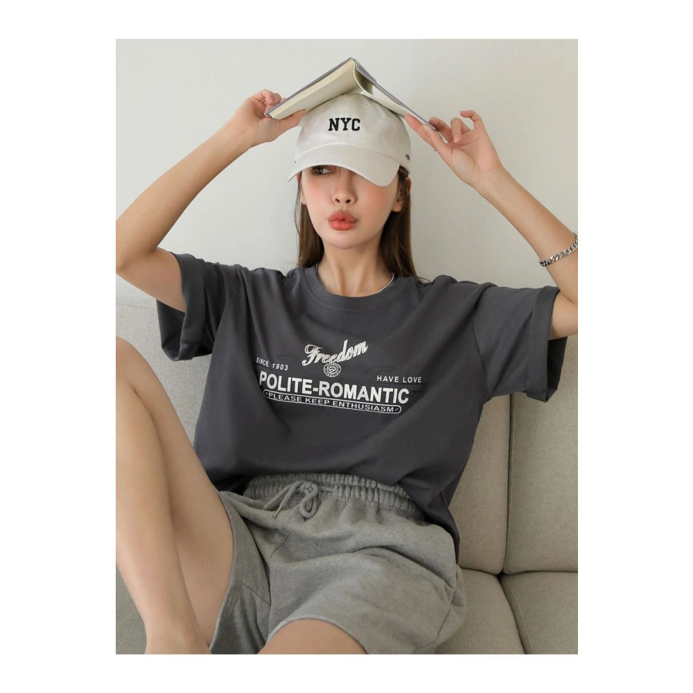 Benisengiydir Kadın Antrasit Polite Romantic Baskılı Oversize Bisiklet Yaka Tshirt L Beden Bayan T-shirt Fiyatı