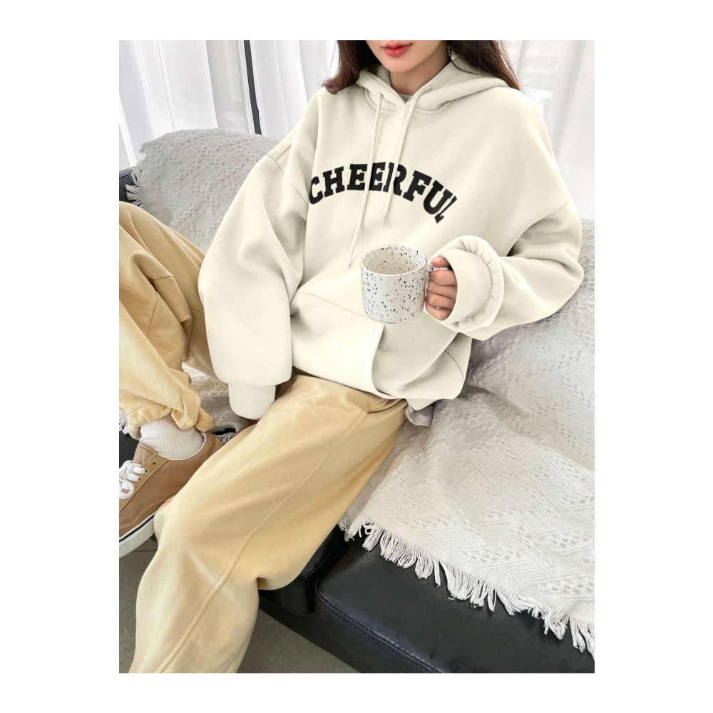 Benisengiydir Kadın Bej Cheerful Baskılı Oversize Kapüşonlu Sweatshirt S Beden Bayan Sweatshirt Fiyatı