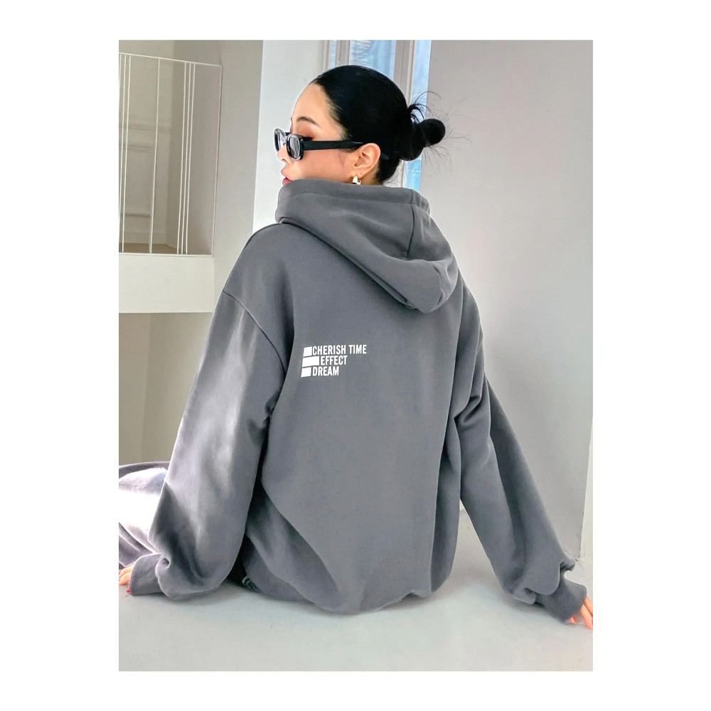 Benisengiydir Kadın Cherısh Time Baskılı Oversize Antrasit Kapuşonlu Sweatshirt L Beden Bayan Sweatshirt Fiyatı