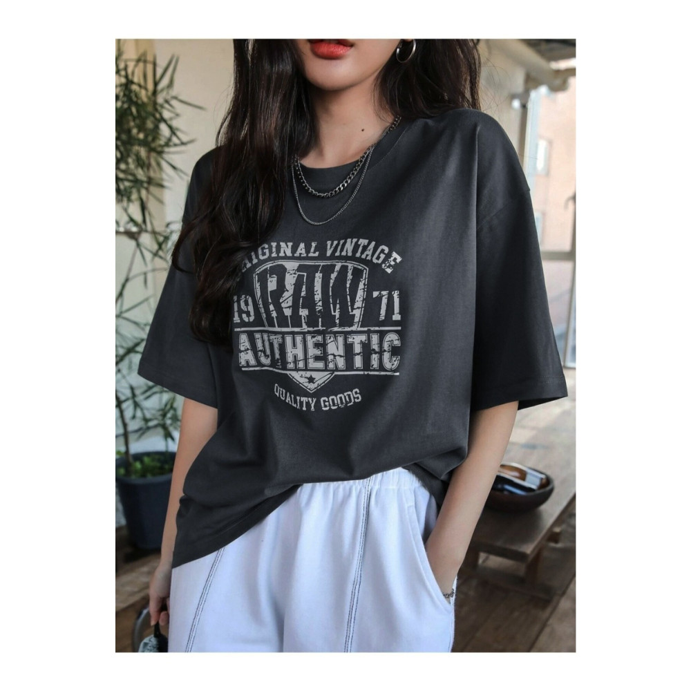 Benisengiydir Kadın Koyu Gri Original Vintage Raw Baskılı Oversize Bisiklet Yaka Tişört S Beden Bayan T-shirt Fiyatı