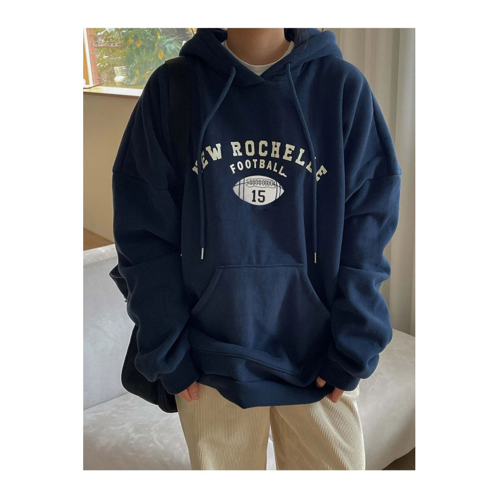 Benisengiydir Kadın Lacivert Rochelle Yazı Baskılı Oversize Kapüşonlu Sweatshirt L Beden Bayan Sweatshirt Fiyatı