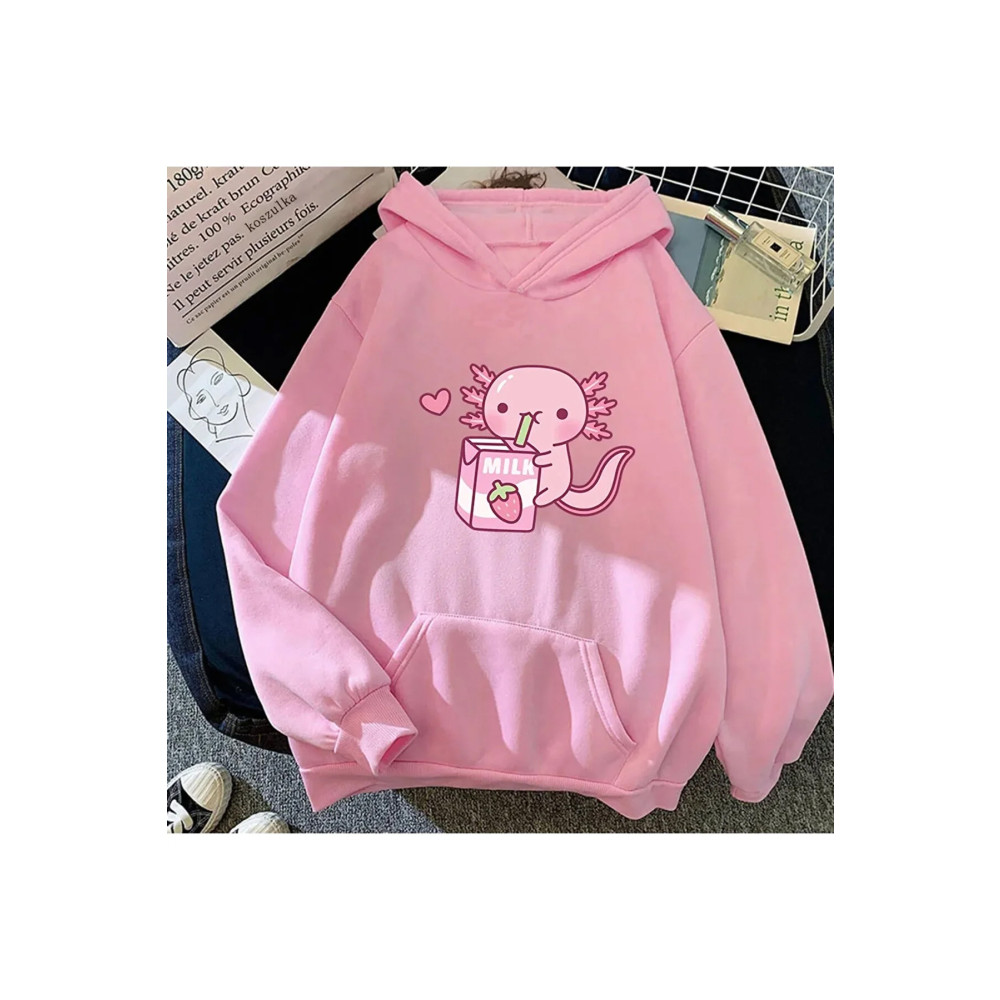 Benisengiydir Pembe Axolotl Baskılı Oversize Unisex Sweatshirt M Beden Bayan Sweatshirt Fiyatı