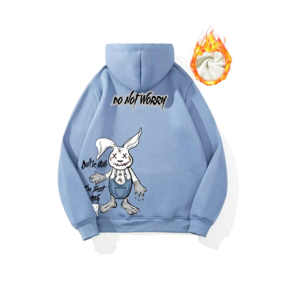 Benisengiydir Unisex Açık Mavi Do Not Worry Baskılı iplik Oversize Kapüşonlu Sweatshirt XL Beden Bayan Sweatshirt Fiyatı