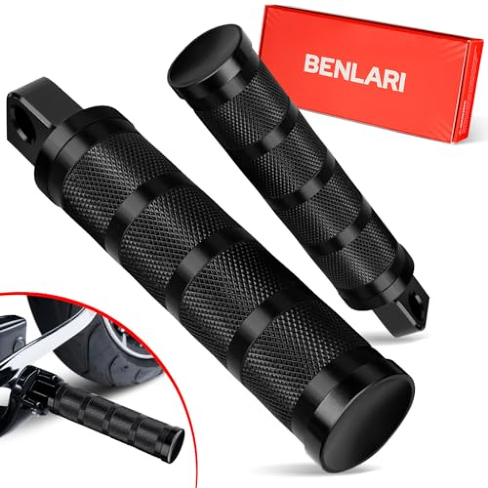 Benlari Motorcycle Foot Pegs, CNC Aluminum Mounting Footpegs, Footpegs Footrest Passenger Pedals 10MM Compatible for Harley Sportster, Dyna, Road King, Black