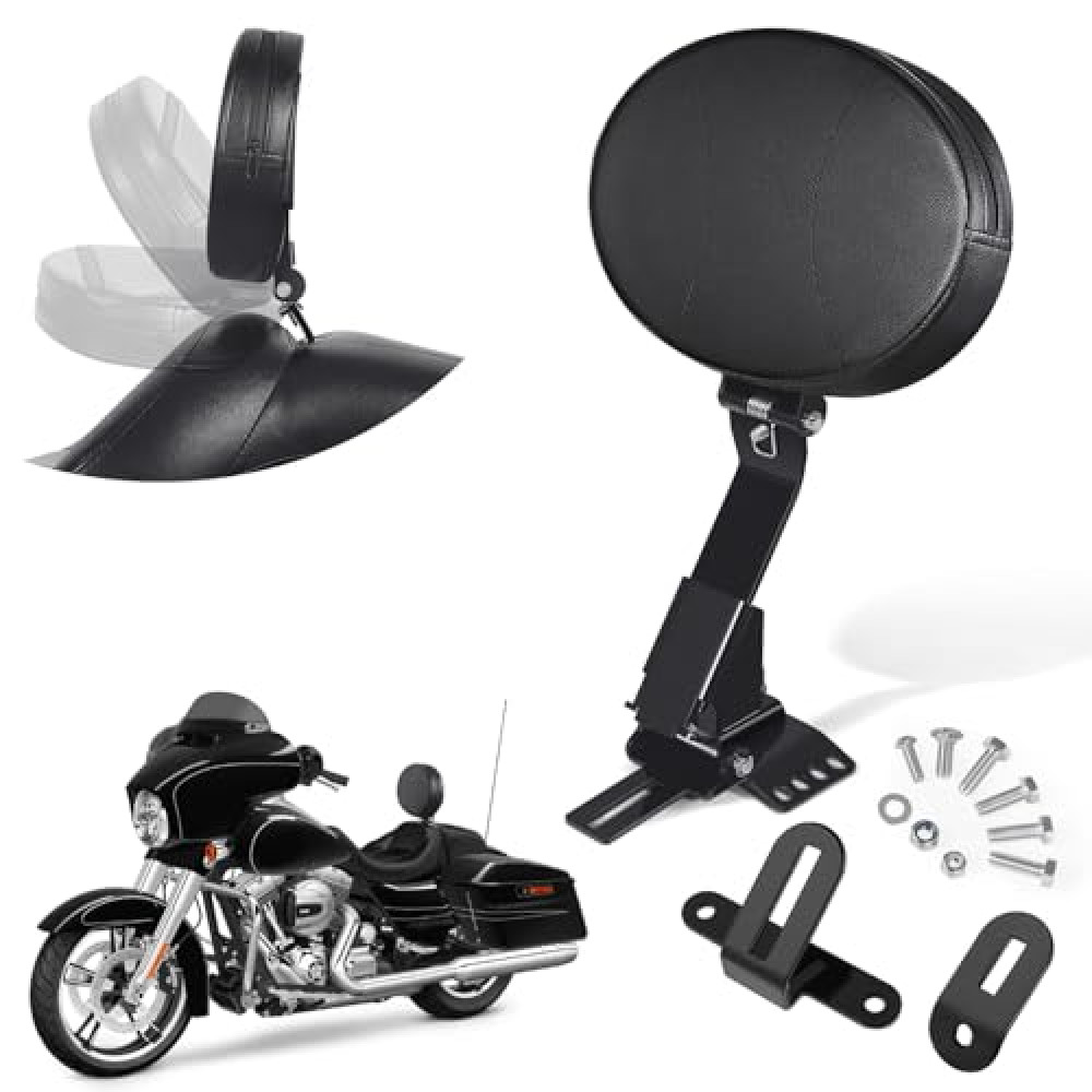 Benlari Rider Driver Backrest, Detachable Driver Backrest, Adjustable Plug-in Rider Backrest Fit for Harley Davidson Touring Street Glide Road Glide Electra Glide Road King 1997-2024, Gloss Black