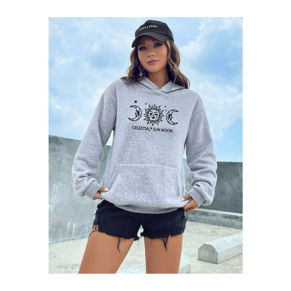 BENROMA Celastial Sun Moon Baskılı Oversize Kalıp Sweatshirt L Beden Bayan Sweatshirt Fiyatı