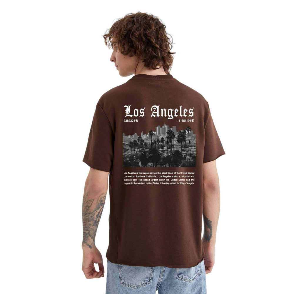 BENROMA Los Angeles Baskılı Oversize Siyah T-shirt XL Beden Bayan T-shirt Fiyatı