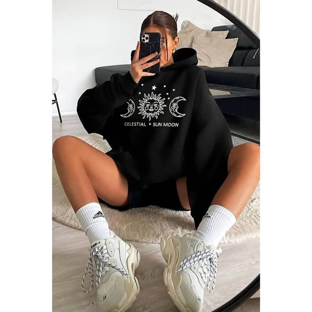 BENROMA Siyah Celastial Sun Moon Sweatshirt S Beden Bayan Sweatshirt Fiyatı