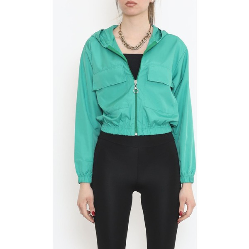 Bensu Store Çift Cepli Crop Yağmurluk Yeşil - 17743.1247. Bayan Ceket Fiyatı