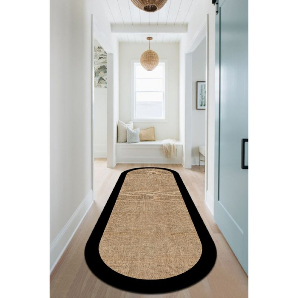 Bent Home Dijital Baskı Kaymaz Taban Hasır Görünümlü Oval Salon Halısı, Mutfak Halısı ve YOLLUK-7027 - 80 x 100 cm - Siyah Salon Halısı Fiyatı