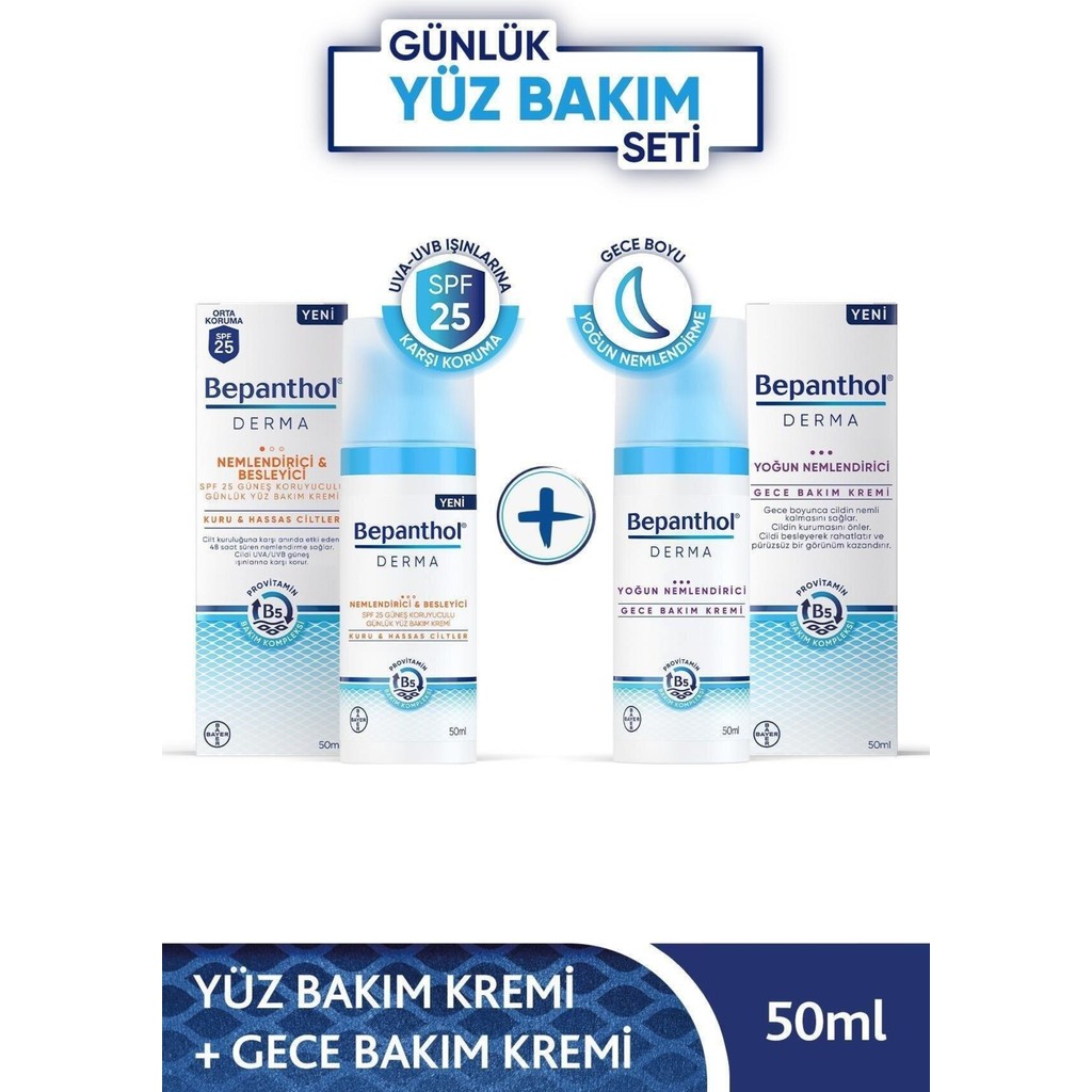 Bepanthol Derma Nemlendirici Besleyici Günlük Yüz Bakım Kremi 50 Ml+Bepanthol Derma Yoğun Nemlendirici Gece Bakım Kremi 50 ml Diğer Fiyatı