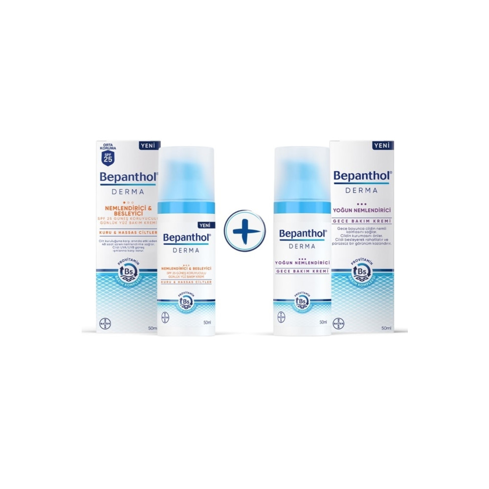 Bepanthol Derma Nemlendirici & Besleyici Spf 25 Yüz Kremi 50ml + Yoğun Nemlendirici Gece Kremi 50ml Cilt ve Yüz Bakımı Fiyatı