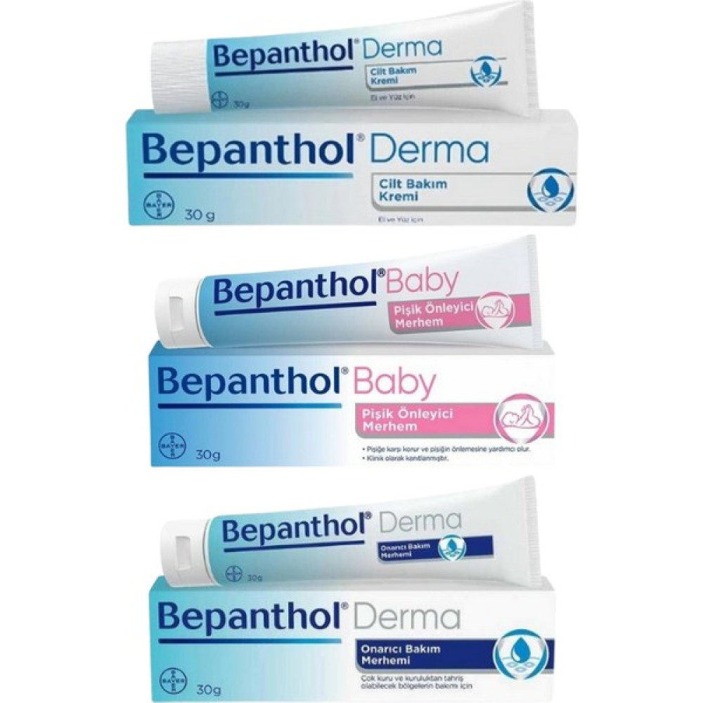 Bepanthol Derma Onarıcı Bakım Merhemi 30 gr + Baby Pişik Önleyici Merhem 30 gr + Cilt Bakım Kremi 30GR Oto Boyaları Fiyatı
