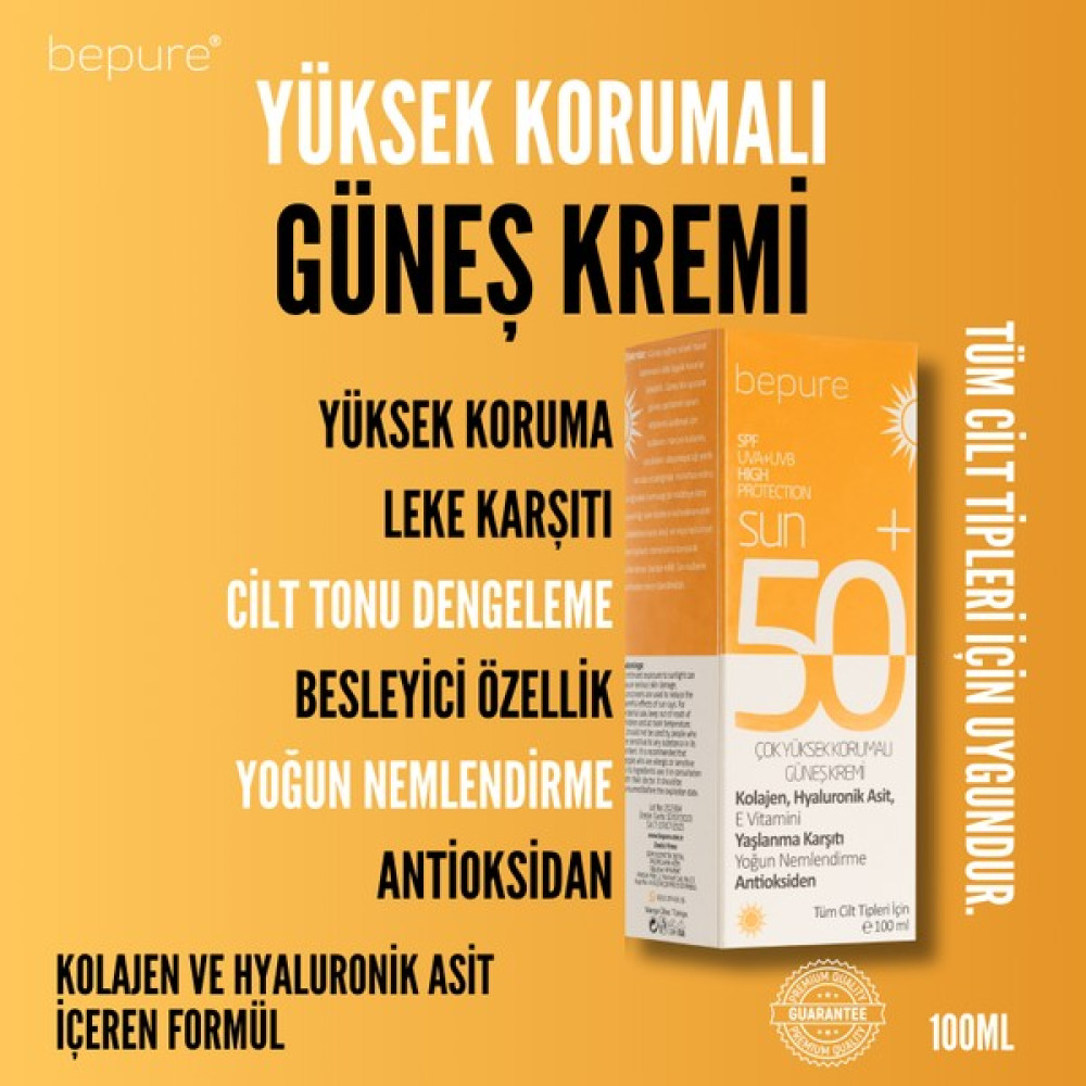 Bepure Güneş Kremi 50 Spf Yüksek Korumalı Güneş Kremi Güneş Kremleri ve Losyonları Fiyatı