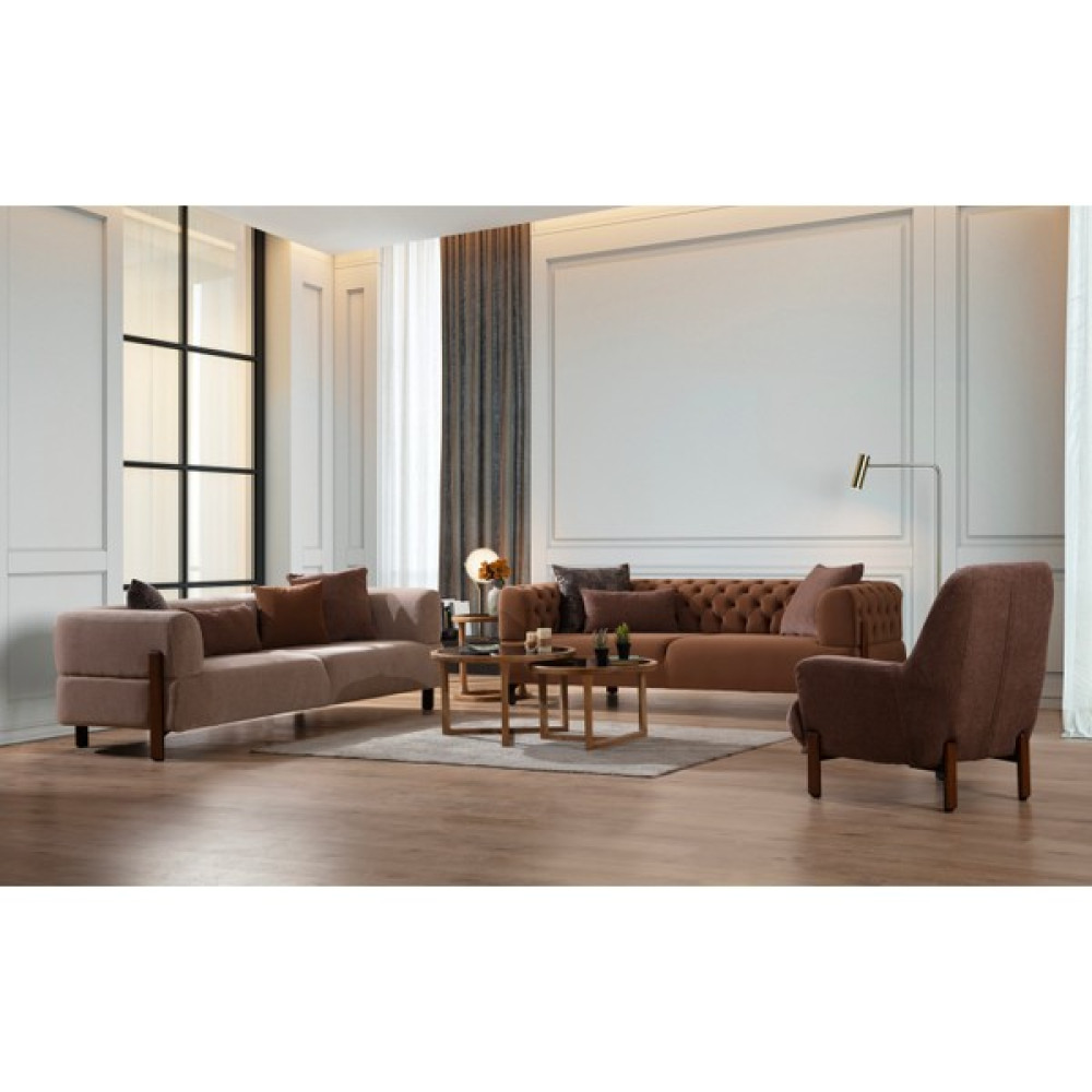 Berante Cratos Wood Koltuk Takımı - Kahverengi Kumaş - KOLTUK TAKIMI Koltuk Takımı / Seti Fiyatı