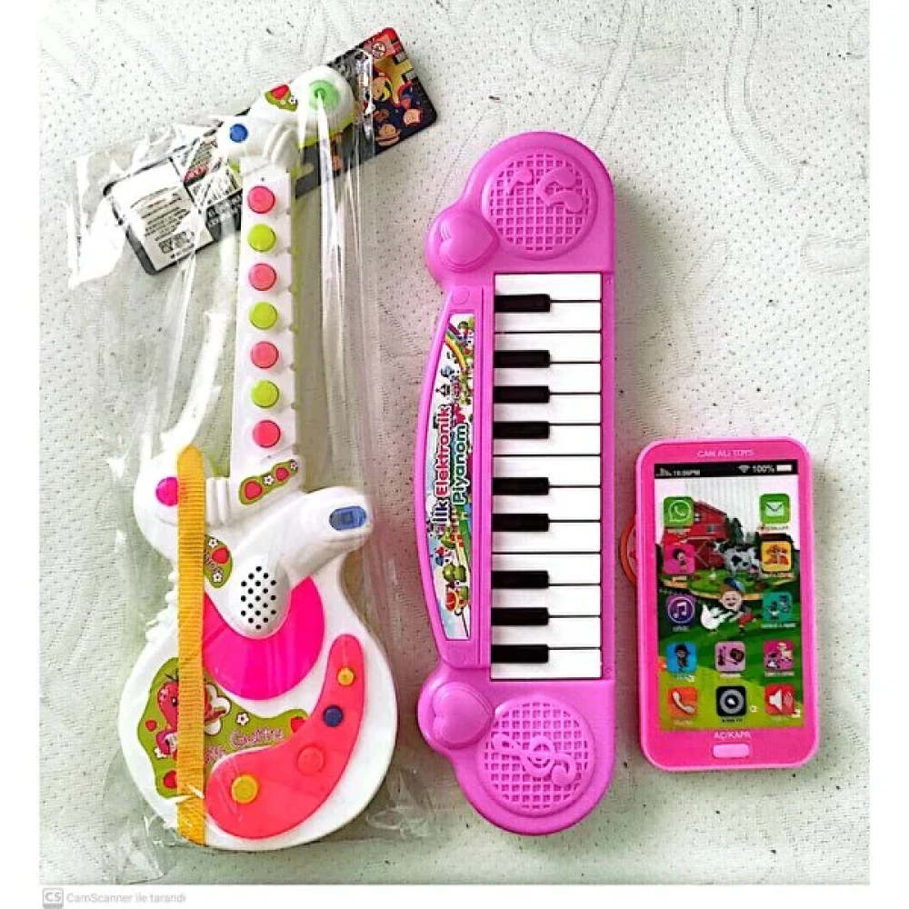Berat Toys 3 Ürün Bir Arada Türkçe Müzikli Gitar & Dokunmatik Telefon & 22 Tuş Piyano - Pembe Eğitici Oyuncak Fiyatı