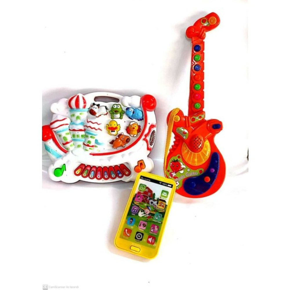 Berat Toys Berattoys Üç Ürün Birarada Türkçe Sesli Işıklı Müzikli Gitar&telefon&piyano Piyano&gitar&telefon - Sarı Eğitici Oyuncak Fiyatı