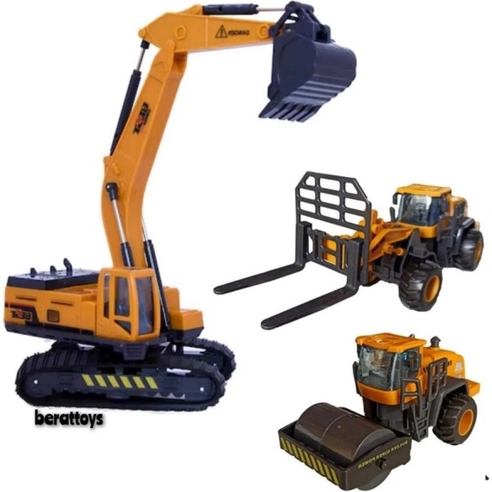Berat Toys Berattoys Üçlü Iş Makinaları Kepçe&silindir&forklift Kırılmaz Iş Araçları Inşaat Set Ekskavatör Oyuncak Araç Fiyatı