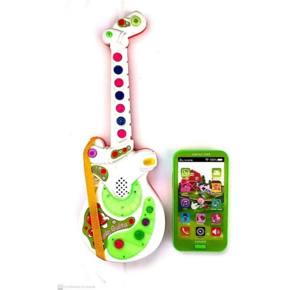 Berat Toys Iki Ürün Bir Arada Türçe Müzikli Gitar ve Dokunmatik Türkçe Müzikli Ilk Cep Telefonum - Yeşil Eğitici Oyuncak Fiyatı