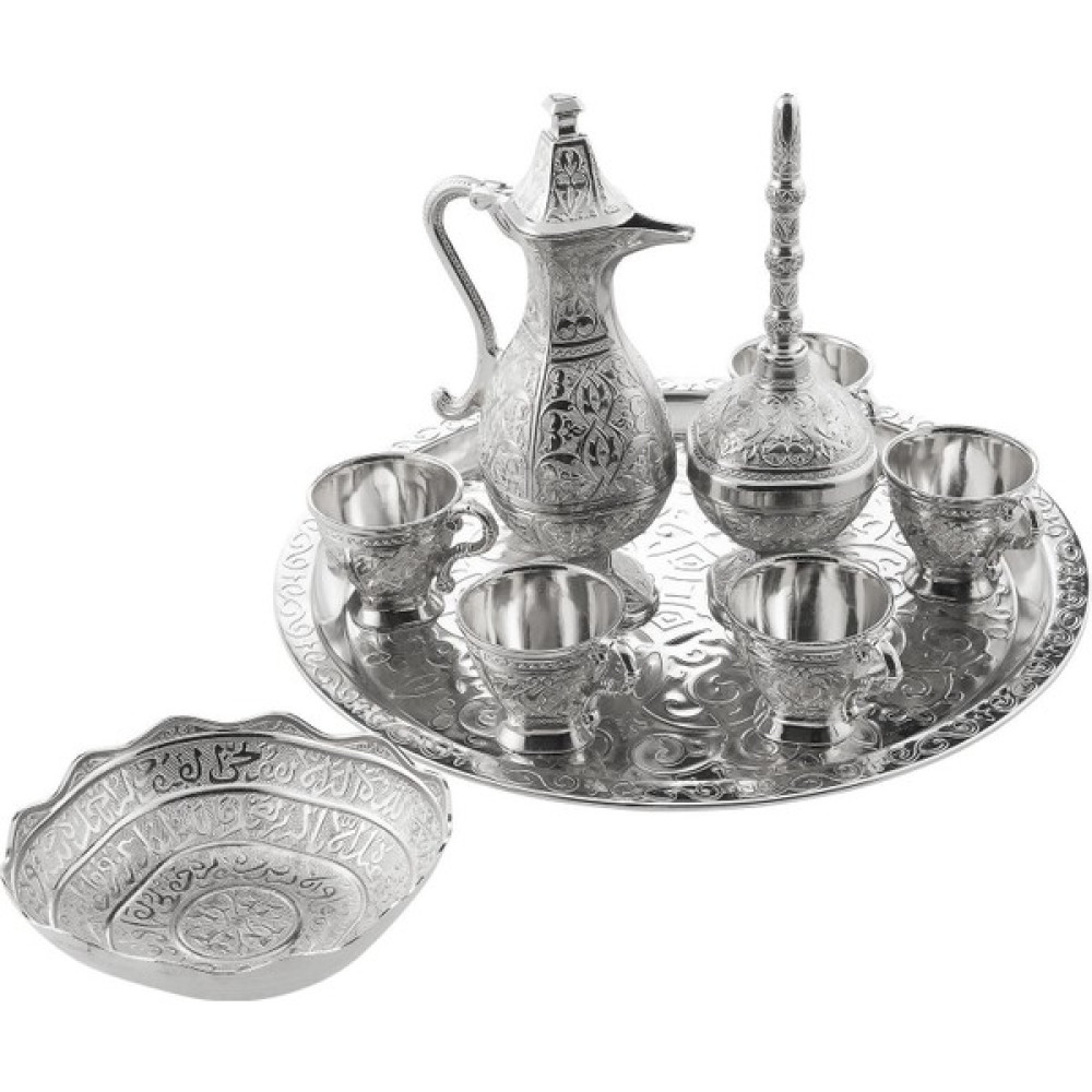Berat Zemzem Takımı Tam Takım Gümüş Renk Ebruli Kutulu Fincan / Bardak / Kahve Takımı Fiyatı