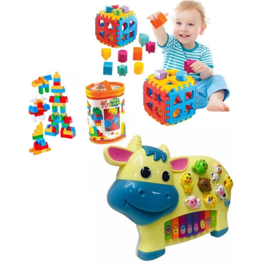 Berattoys 3'lü Eğitici Set Bultak Küp+62 Parça Lego+Hayvan Sesli Işıklı Müzikli Eğitici Piyano Bebek Oyuncakları Fiyatı