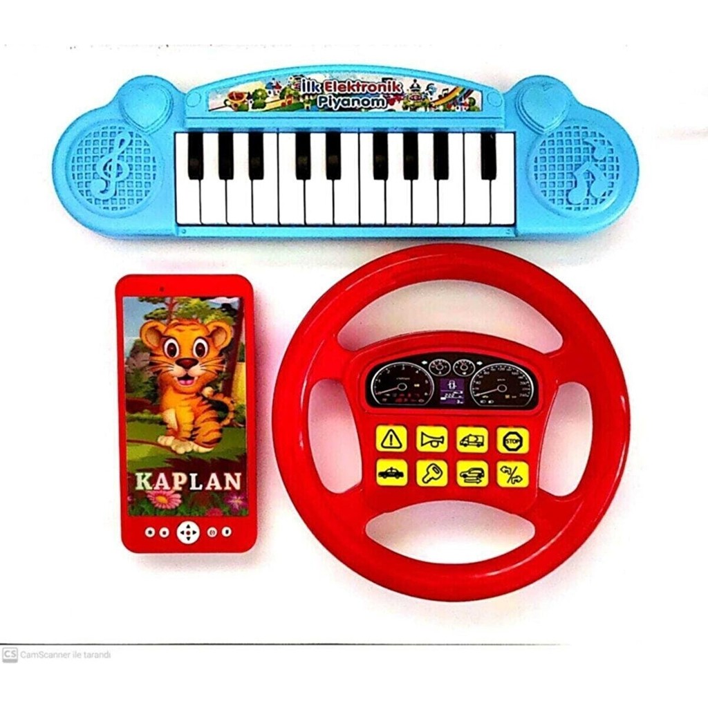 Berattoys 3ürün Birarada Piili Müzikli Org Pilli Işıklı Müzikli Telefon Pilli Sesli Direksiyon - Kırmızı Diğer Fiyatı