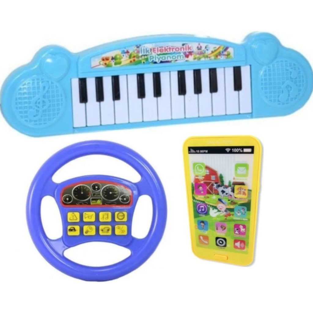 Berattoys Müzikli Oyuncaklar 3lü Set Oyuncak Direksiyon&telefon&piyano Eğitici Set Pilli Oyuncaklar - Mavi Anne Bebek Oyuncak Fiyatı