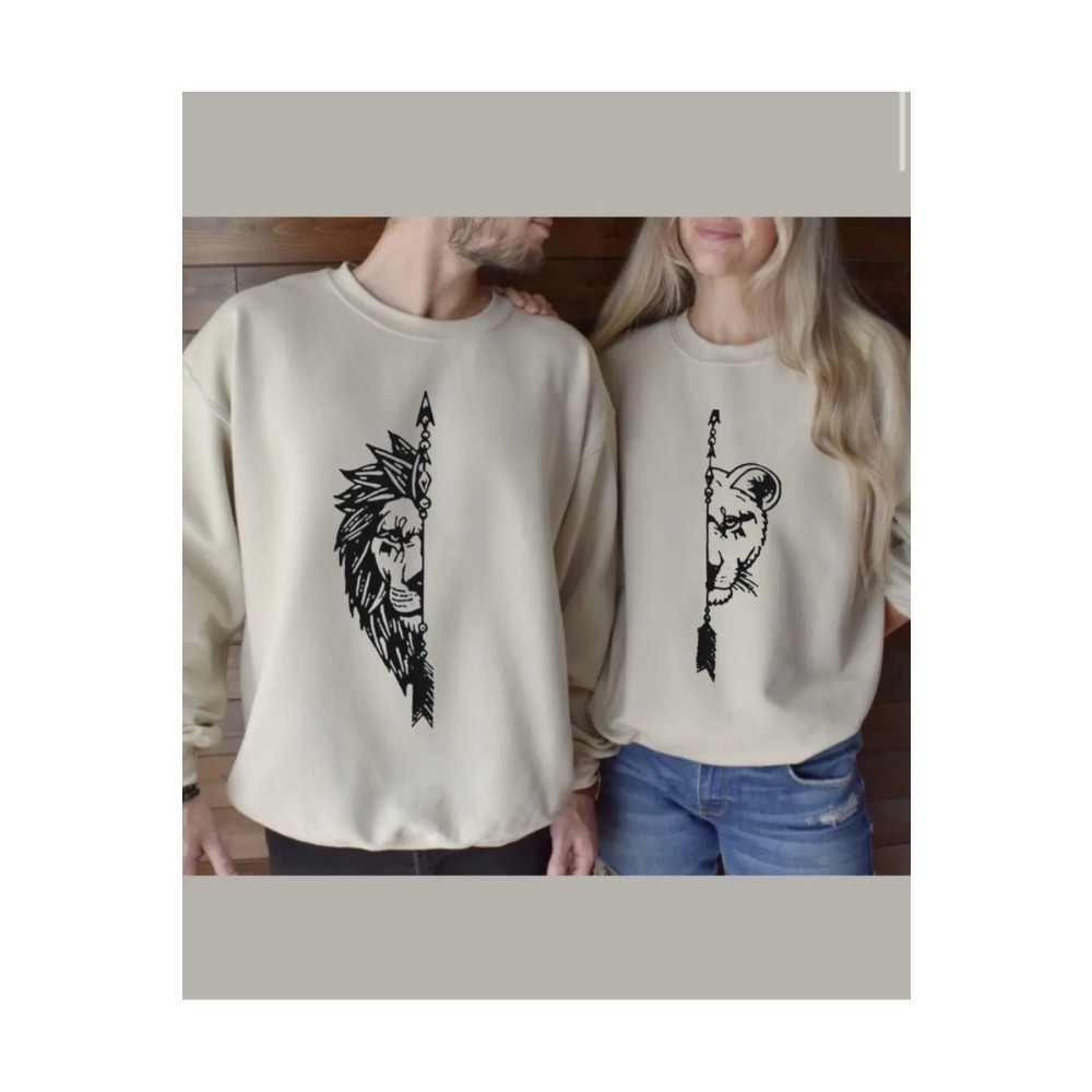 Berceste Butik Dişi ve Erkek Aslan Çiftler Sevgili Çift Kombini ÖZEL Tasarım Sweat L/S Beden Bayan Sweatshirt Fiyatı