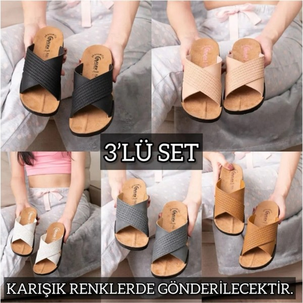 Berchill 3'lü Kadın Kaymaz Sokak Plaj Banyo Yazlık Gündelik Terlik Kadın Terlikleri ve Sandaletleri Fiyatı