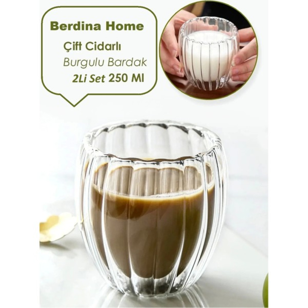 Berdina Home 2li Isıya Dayanıklı Borosilikat Çift Çidarlı Burgulu Bardak Kahve ve Sunum - Beyaz Fincan / Bardak / Kahve Takımı Fiyatı