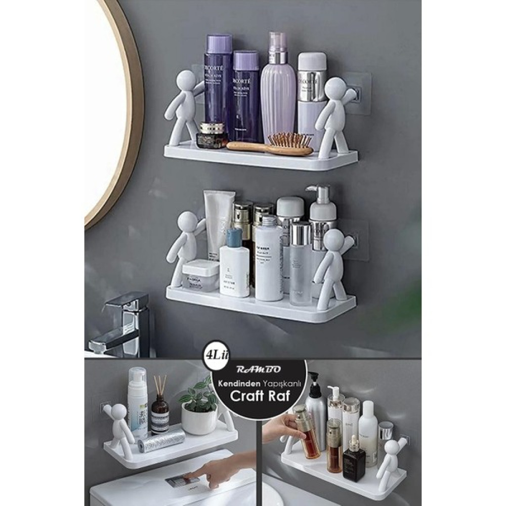 Berdina Home 4lü Kendinden Yapışkanlı Craft Banyo Rafı Baharatlık Mutfak Organizer Kitaplık - Duvar Rafı & CD / DVD Rafı Fiyatı