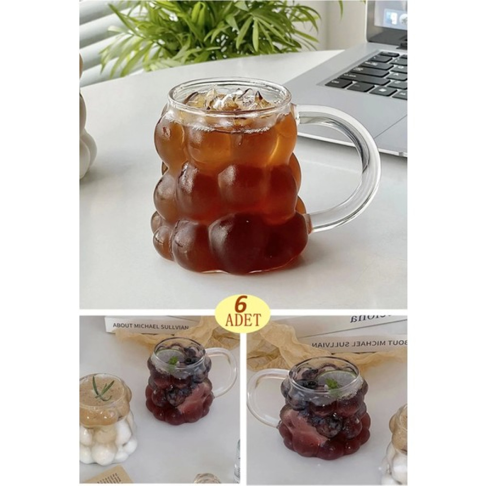 Berdina Home 6ADET Boncuk & Üzüm Şekilli Saplı Isıya Dayanıklı Borosilikat Kahve - Şeffaf - 300 ml Fincan / Bardak / Kahve Takımı Fiyatı