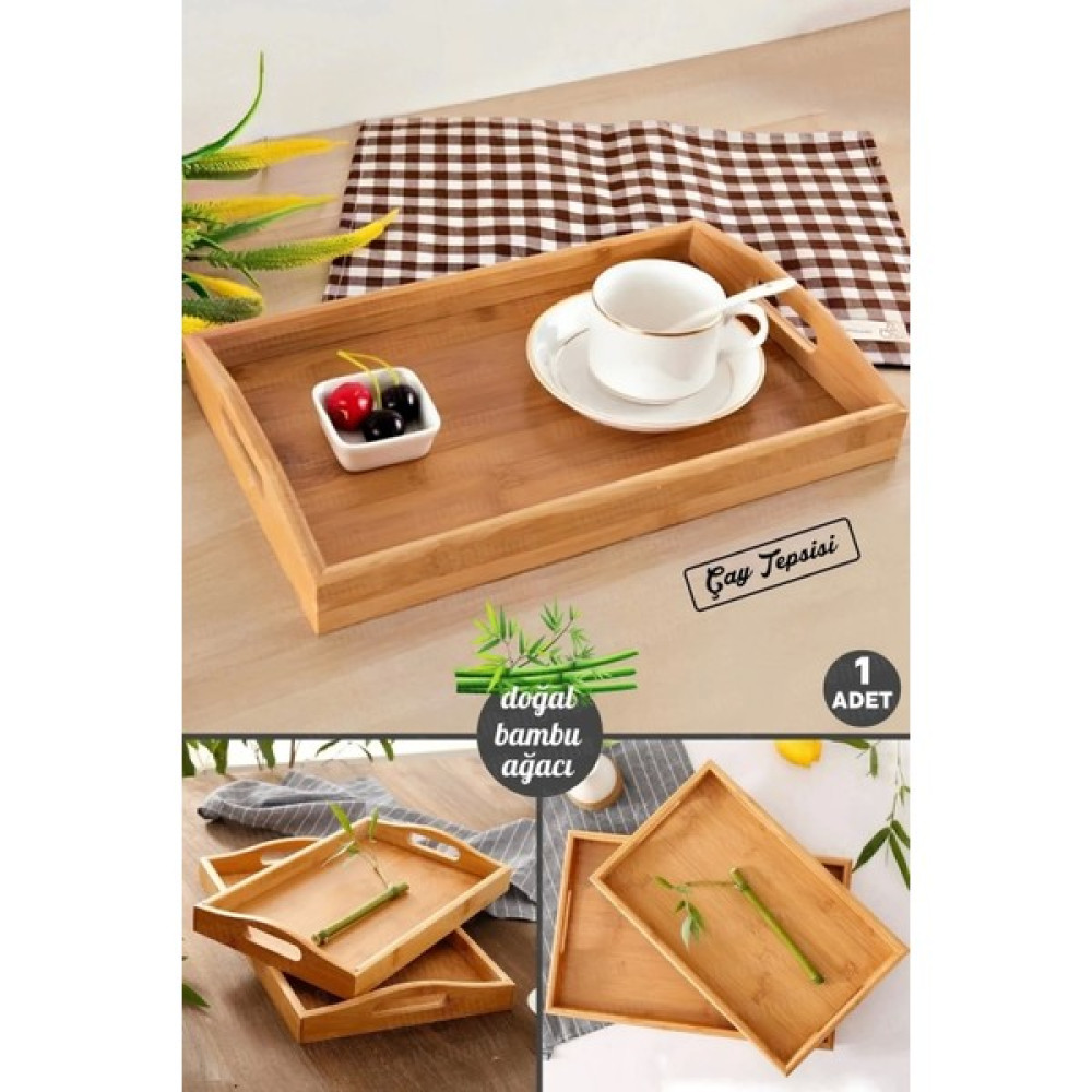 Berdina Home Bambu Çay Tepsisi Lüx Kulplu Dikdörtgen 33X22 cm Ideal Boy Kahve Çay Servis Sunum Servis Tepsisi Fiyatı