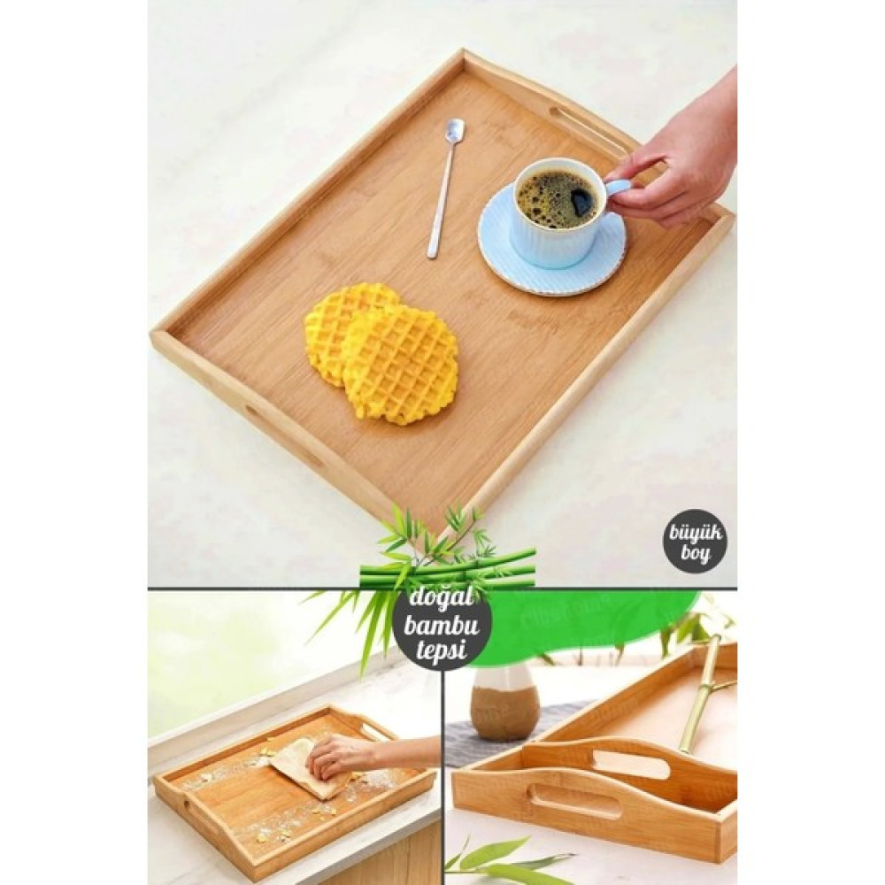 Berdina Home Bambu Çay Tepsisi Lüx Kulplu Dikdörtgen 40X29 cm Büyük Boy Kahve Çay Servis Sunum Servis Tepsisi Fiyatı