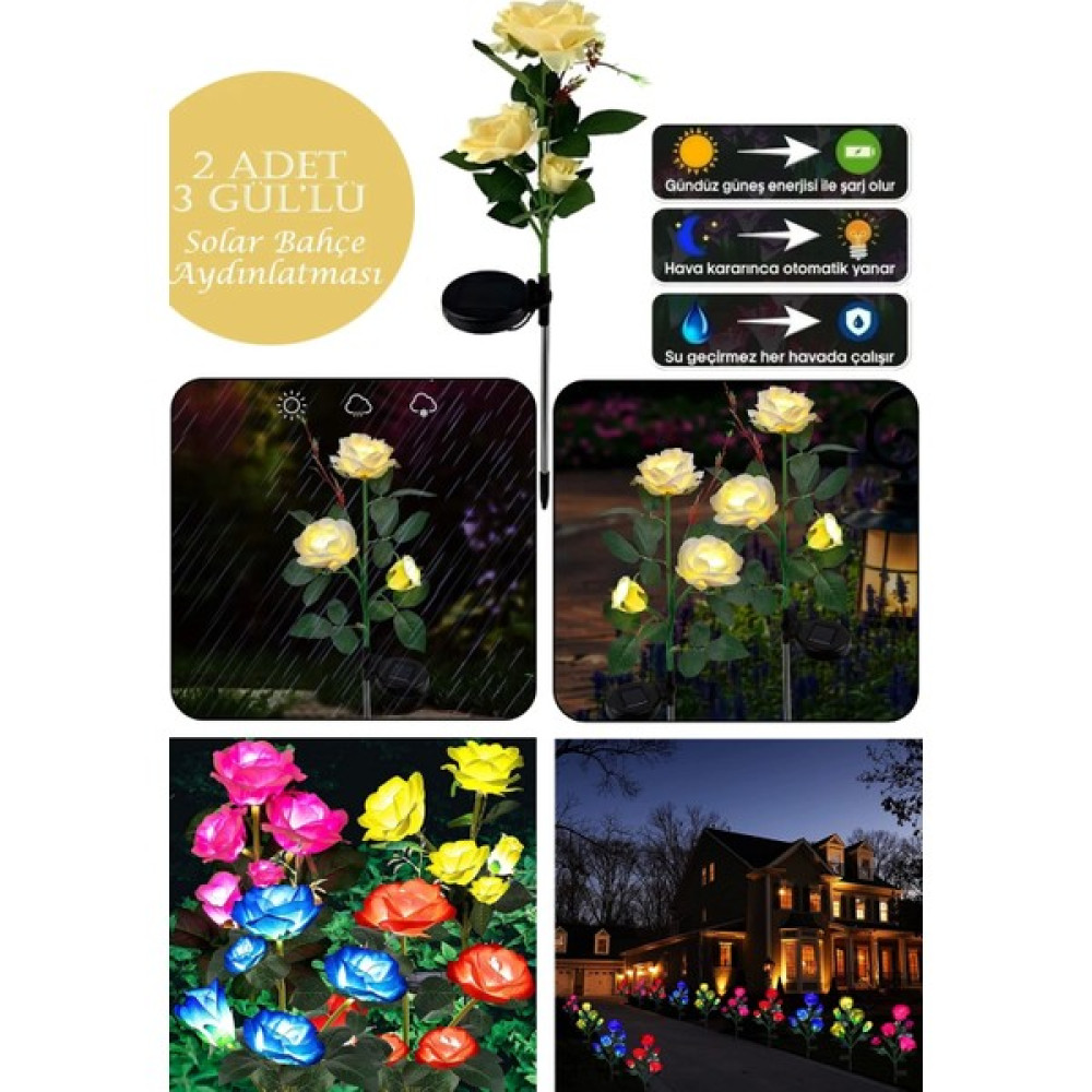 Berdina Home Güneş Enerjili Sarı Gül Çiçek LED Bahçe Aydınlatması & Garden Light Solar Dış Mekan & Bahçe Oyuncakları Fiyatı