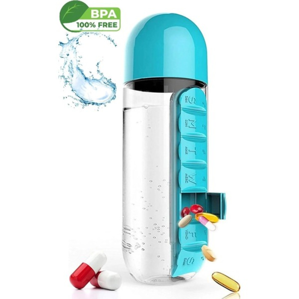 Berdina Home Renkli Ilaç Kutulu Matara Suluk 600ML 7 Günlük Hap Kutusu Organizer Spor Sızdırmaz Su Şişesi Bardak Suluk Fiyatı
