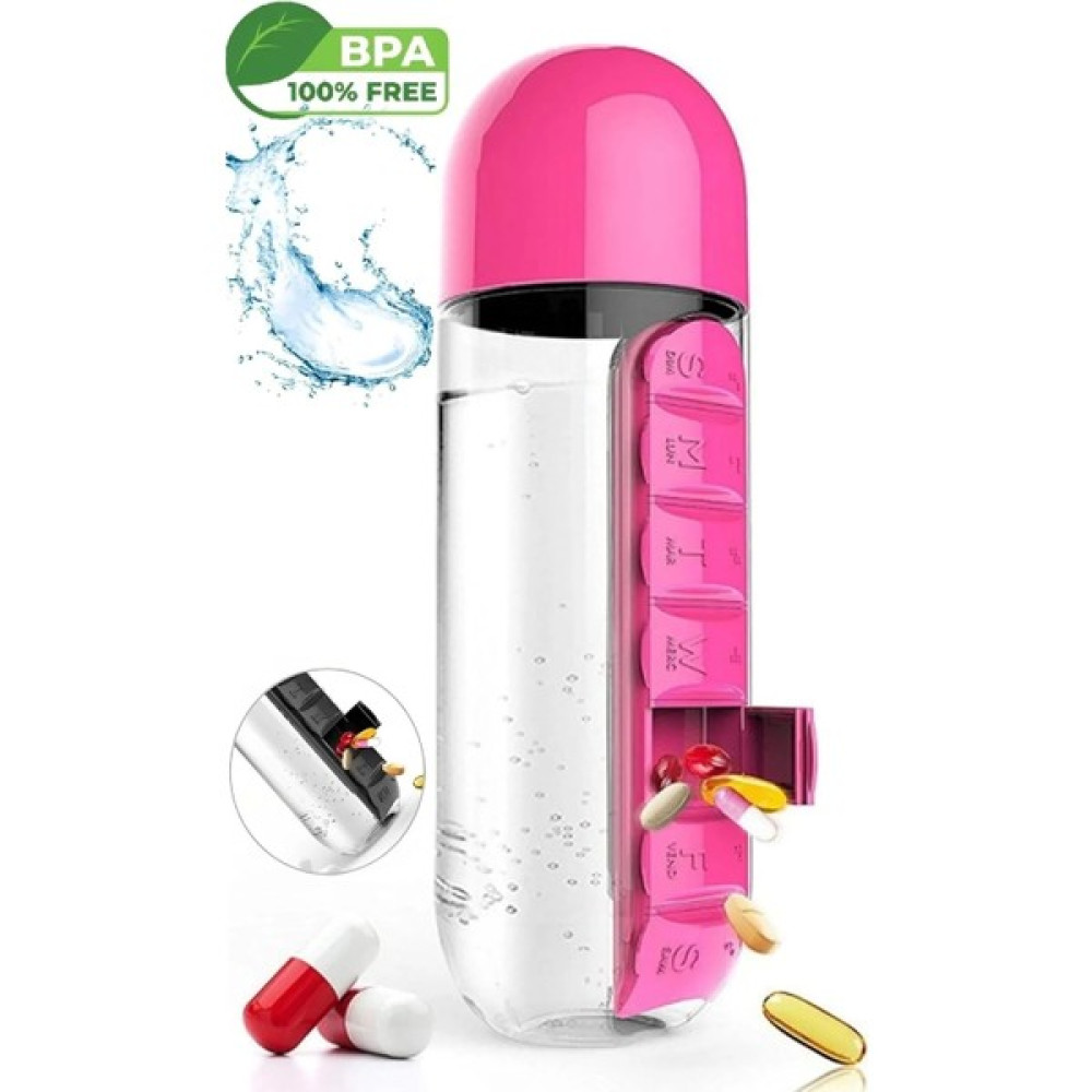 Berdina Home Renkli Ilaç Kutulu Matara Suluk 600ML 7 Günlük Hap Kutusu Organizer Spor Sızdırmaz Su Şişesi Bardak - Karışık-Çok Renkli - 1 Adet Suluk Fiyatı