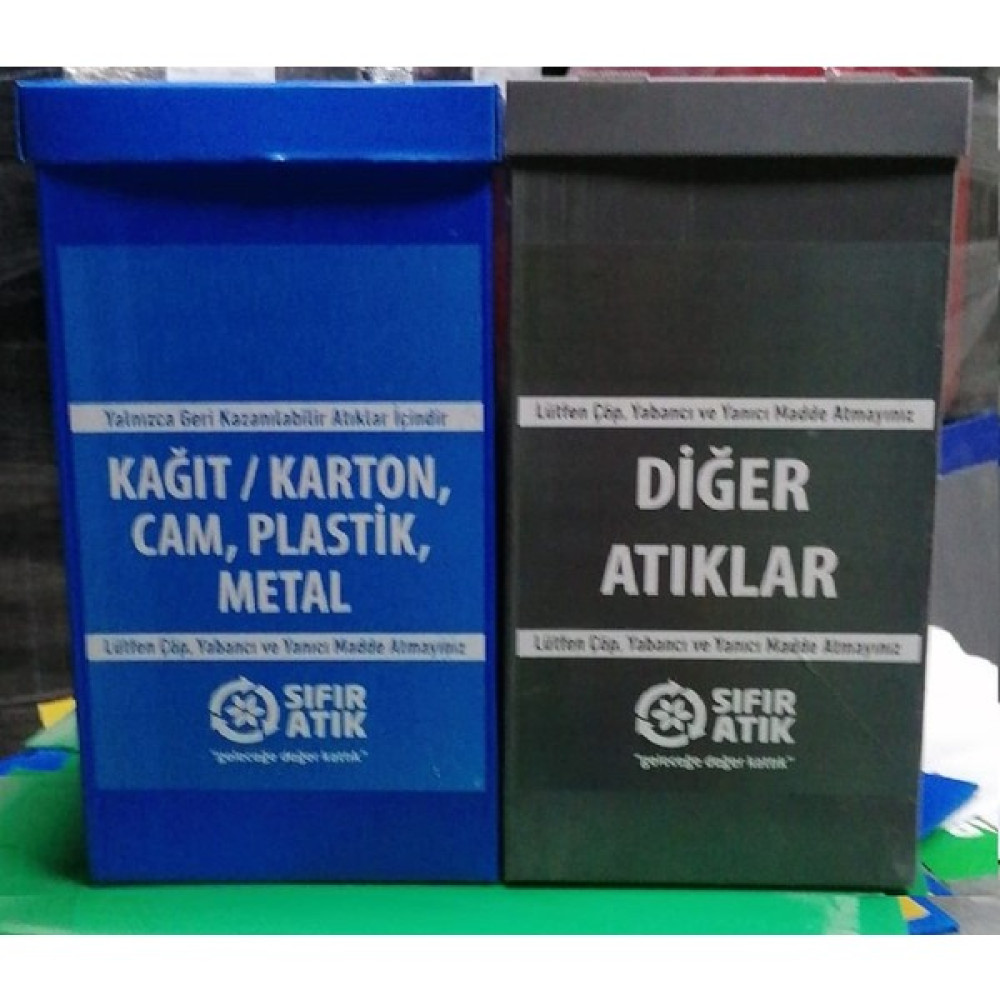 Bereks Atık Toplama Geri Dönüşüm Kutusu Sıfır Atık Geridönüşüm 2 li Iş Güvenliği Seti ( Plastik ) Mavi ve Gri Sarf Tüketim Malzemeleri Fiyatı