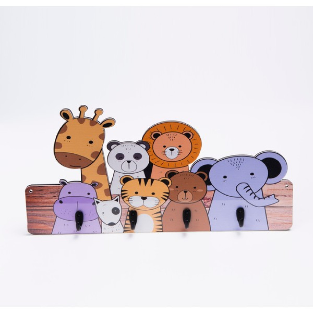 Berenden Deep Creative Çocuk Odası Duvar Askılığı 4 Askılı Montessori Doğal Ahşap-Pleksi Uv Baskılı Askı Safari Eşya Saklama / Düzenleme Fiyatı