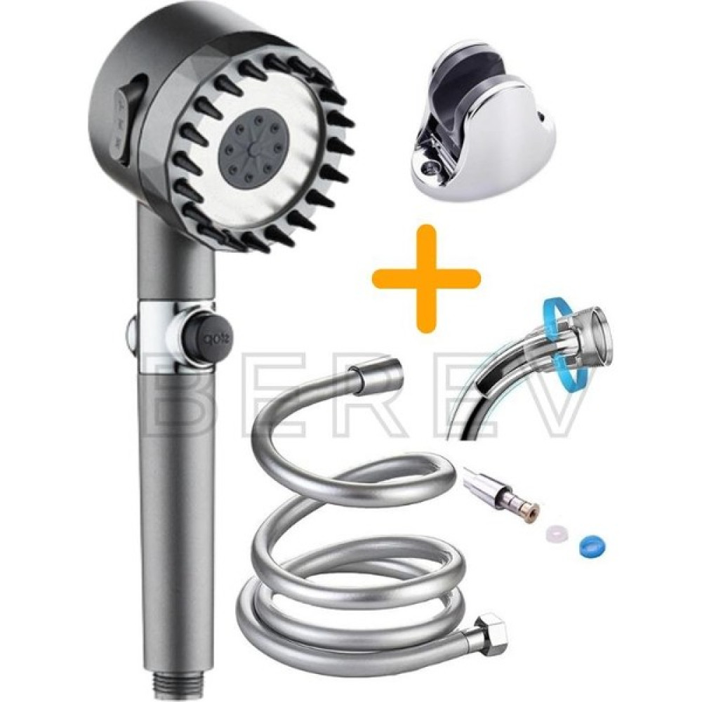 Berev 3 Fonksiyonlu Start Stop Tuşlu Filtreli Basınçlı Masaj Etkili Duş Başlığı Krom Pvc Hortum ve Mafsal Set Duş Başlığı Fiyatı