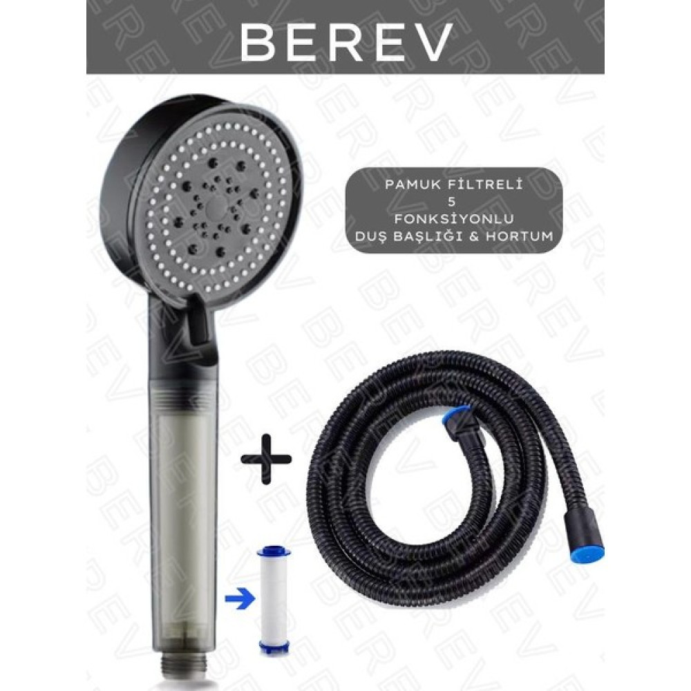 Berev Filtreli 5 Fonksiyonlu Yüksek Basınçlı Ayarlanabilir Duş Başlığı 150 cm Siyah Hortum Duş Seti Fiyatı