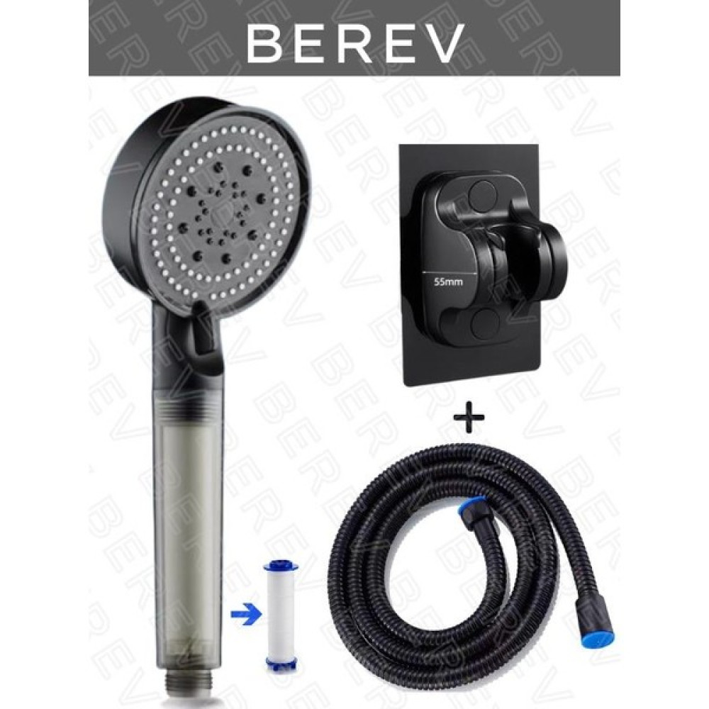 Berev Filtreli 5 Fonksiyonlu Yüksek Basınçlı Ayarlanabilir Duş Başlığı 150 cm Siyah Hortum Yapışkanlı Duş Başlığı Askısı Mafsal Siyah Duş Seti Fiyatı