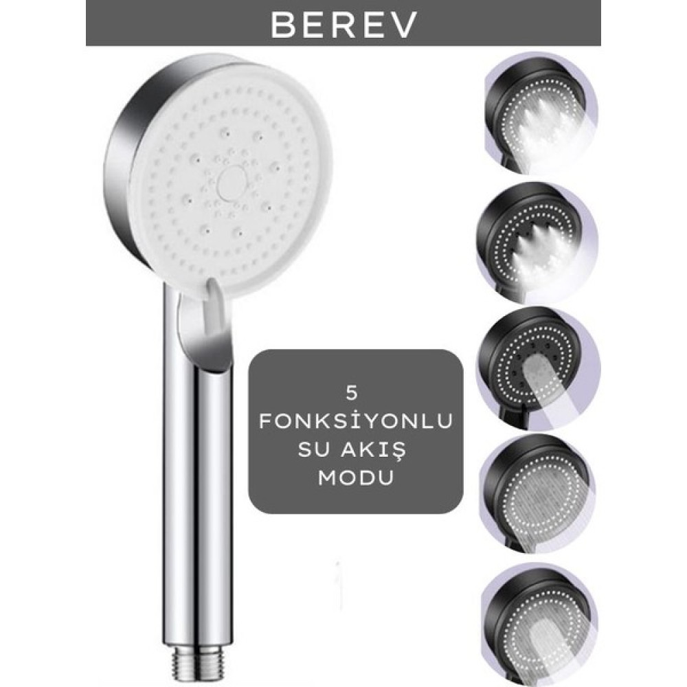 Berev Krom 5 Fonksiyonlu Yüksek Basınçlı Ayarlanabilir Duş Başlığı Duş Başlığı Fiyatı