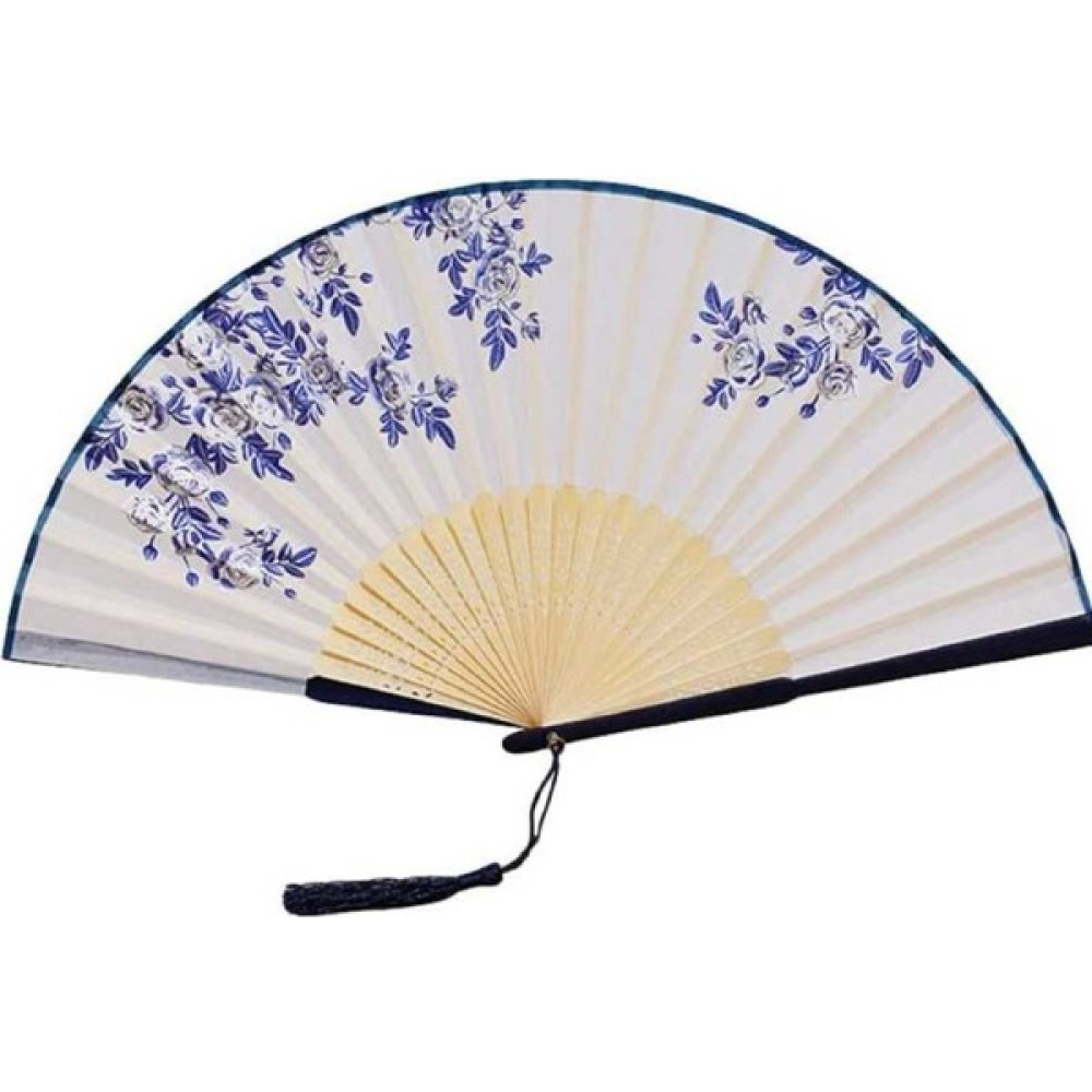 Berg - Hediye Paketi ile Vintage Bambu Mavi Beyaz Çiçek ve Kelebek Desenli Japon Yelpaze Hediyelik Eşya Fiyatı