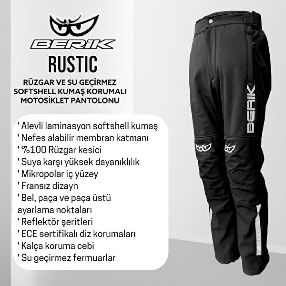 Berik Rustic Korumalı Softshell Motosiklet Pantolonu - XL Motorsiklet Sürücüsü Giyim & Ayakkabı Fiyatı