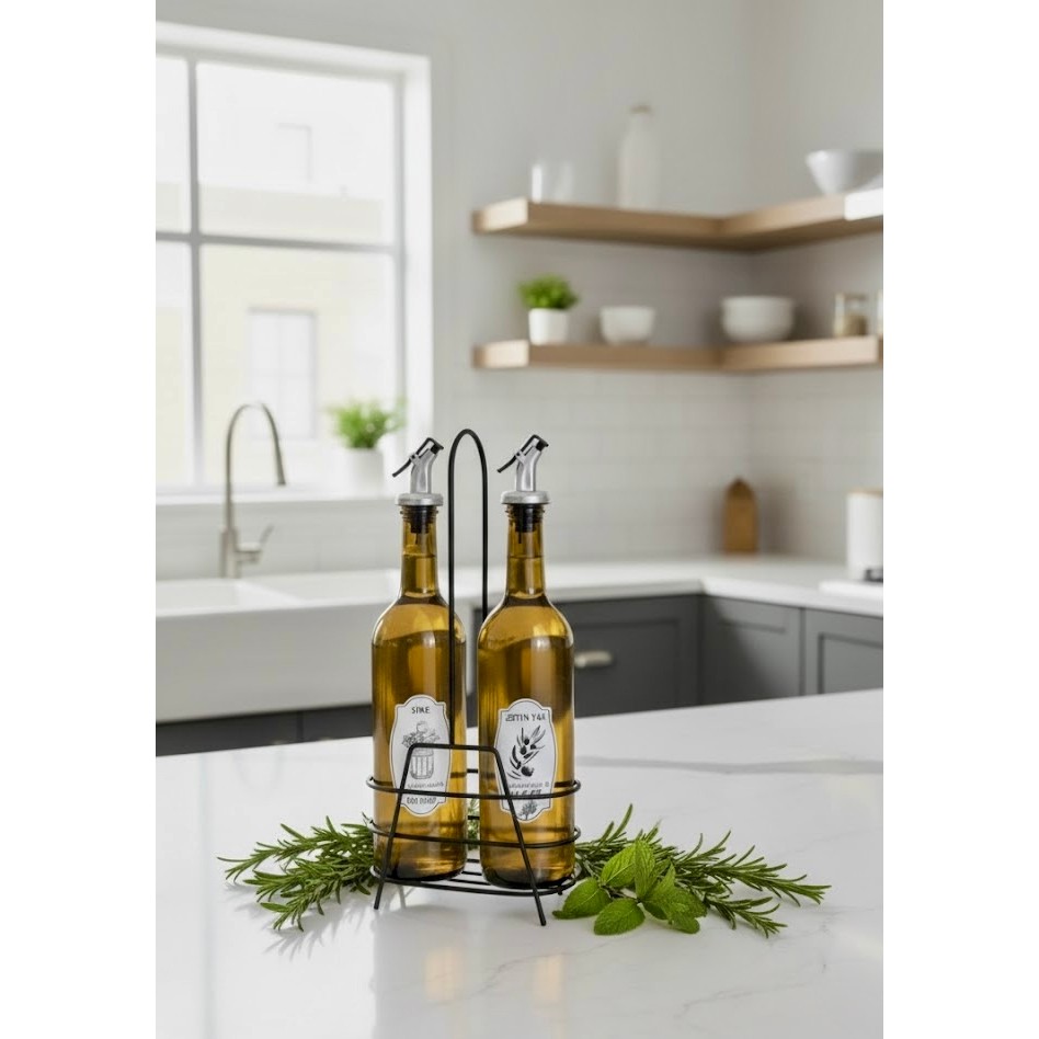 Berina Home 2'li Cam Yağdanlık Zeytinyağlık & Sirkelik Seti – Metal Standlı, Şık Tasarım (750CC) Diğer Fiyatı