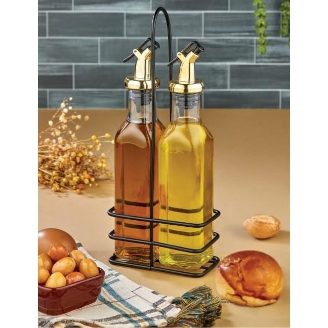 Berina Home 2'li Cam Zeytinyağlık & Sirkelik Seti – Metal Standlı, Şık Tasarım (500ML) Yağlık - Yağdanlık - Gold Diğer Fiyatı