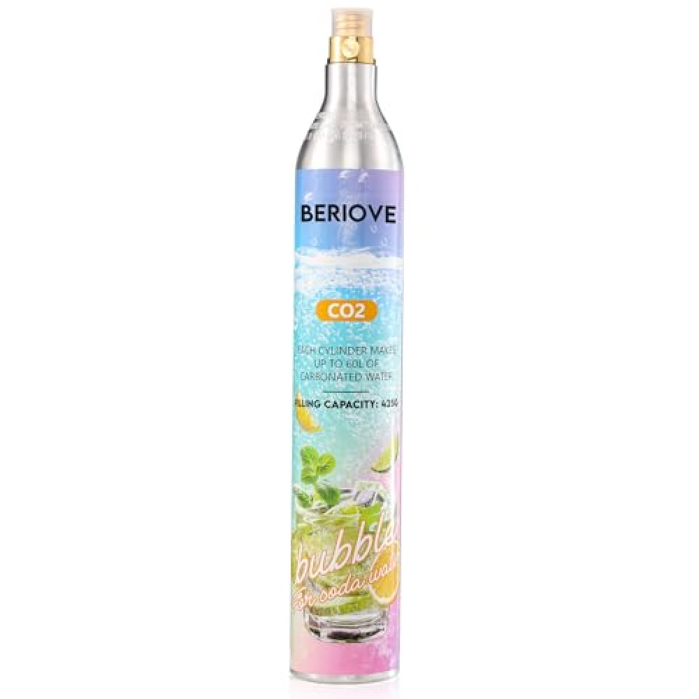 BERIOVE CO2 Cylinder for Soda Maker - 60L Durable CO2 Cartridges, Exchange Carbonator & Sparkling Water - Carbonates Any Drink with Threaded Cylinders (1PCS)