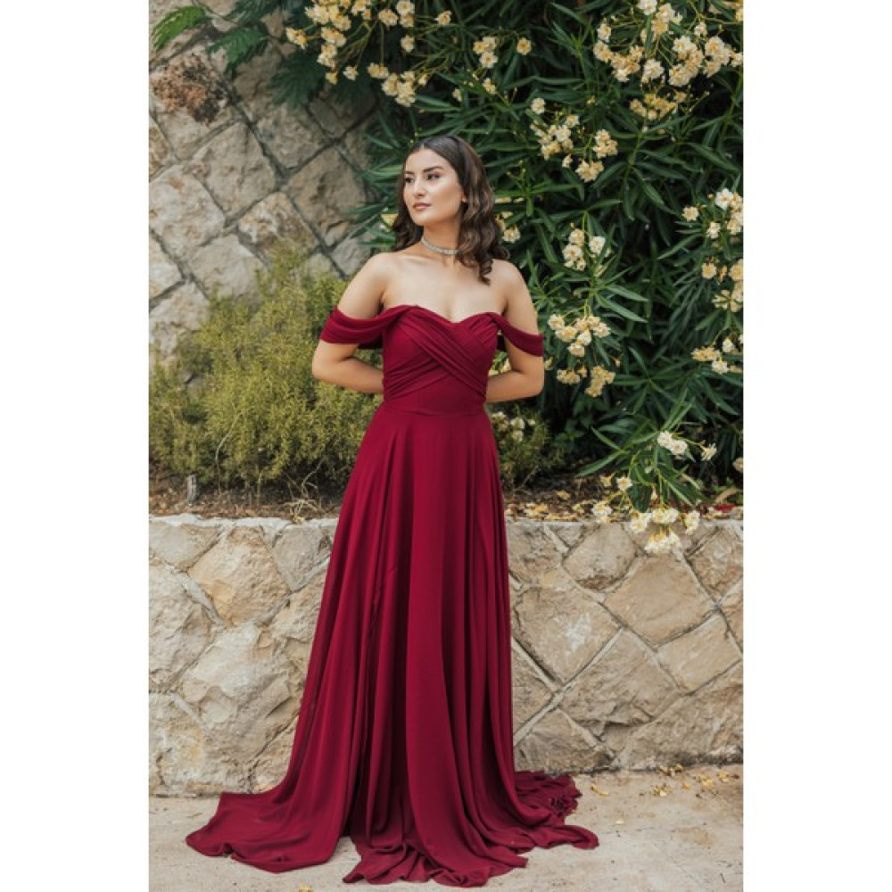 Berissima Bride Lotus Drapeli Düşük Kol Şifon Elbise Elbise Fiyatı